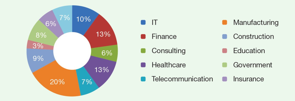 Distribution of companies using Six Sigma by industry